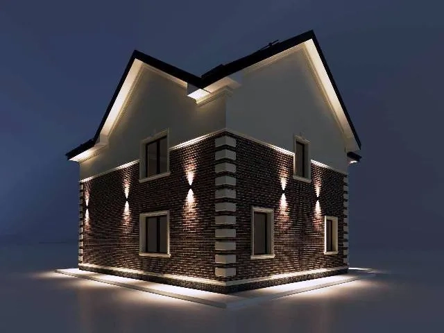 дизайн подсветки фасада дома
